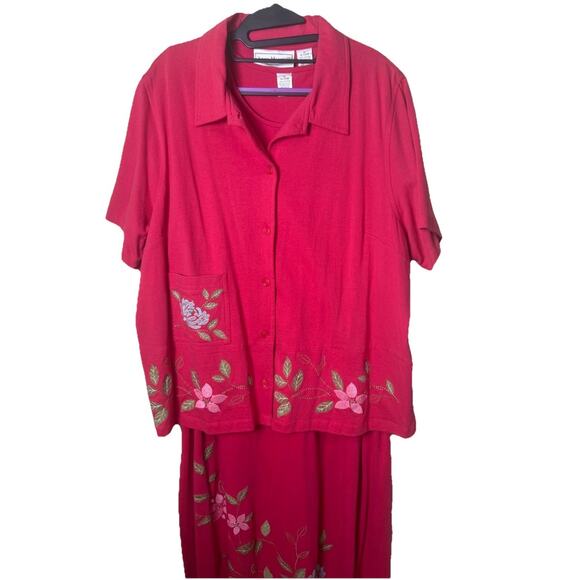 Anna Maxwell 2 Piece Knit Embroidered Maxi Dress Jacket Set 18 20 W Pink Floral - Picture 3 of 11